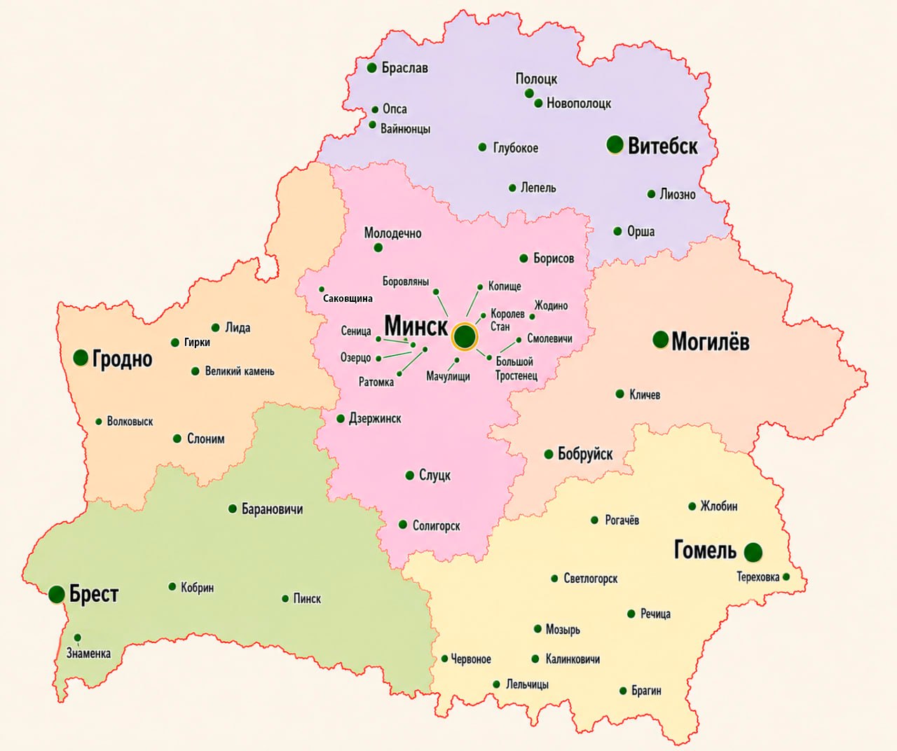 Карта Беларуси с городами клиентов ОПТИМА